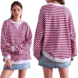 Free People Striped Pink and White Sweatshirt